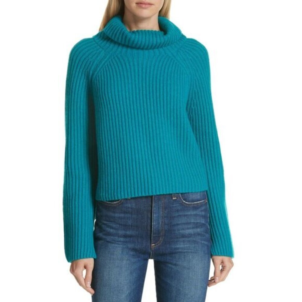 Lewit Ribbed Cashmere Turtleneck Teal Sweater Pullover Sz XL New